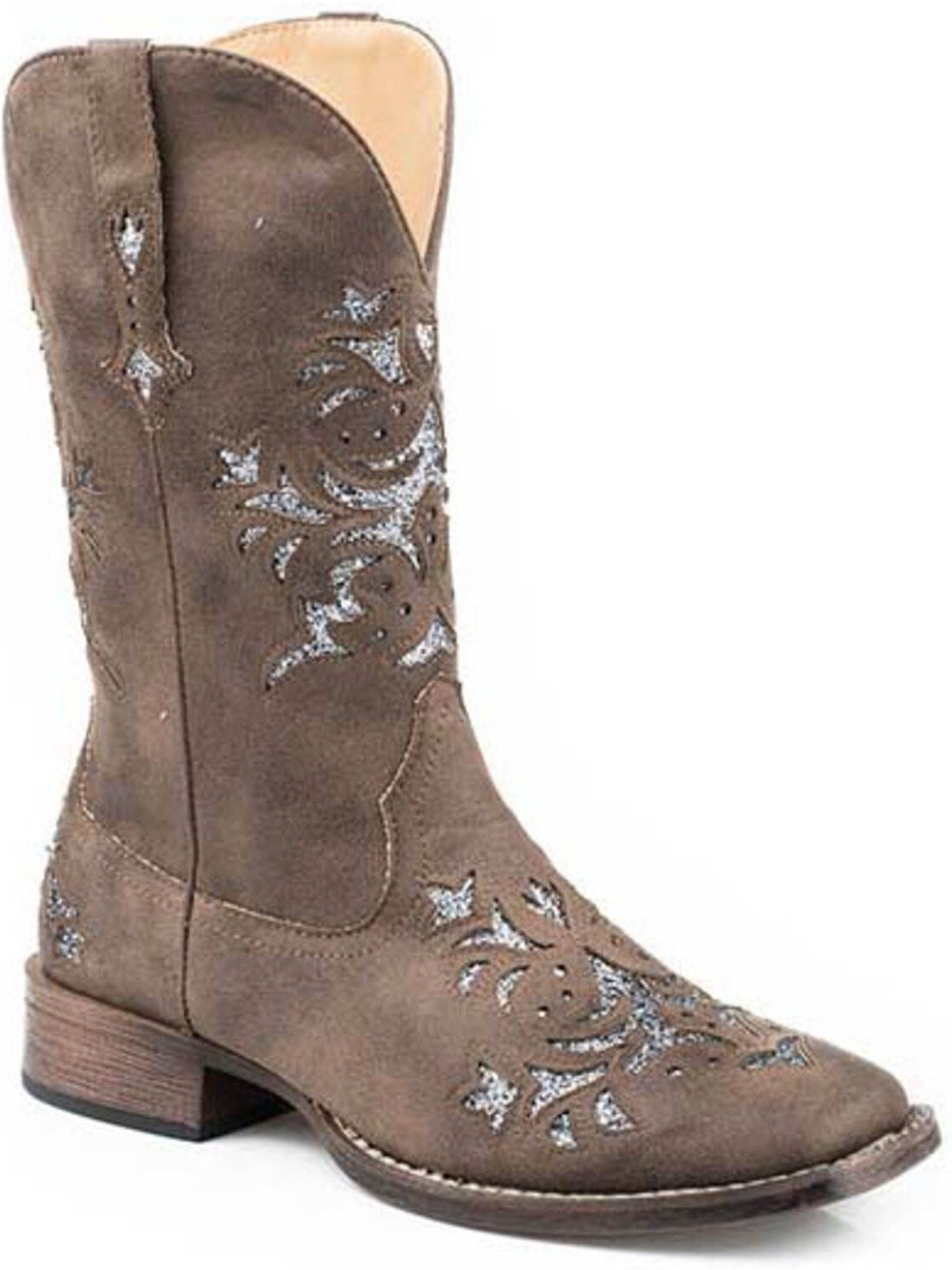 Roper Kennedy Women's Distressed western 
Sparkle Cutout Inlay Cowboy Boots Sz 6
